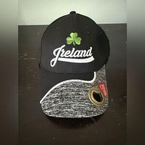 Ireland Shamrock Hat Super Green Black Adjustable Cap w/ Bottle Opener NWT